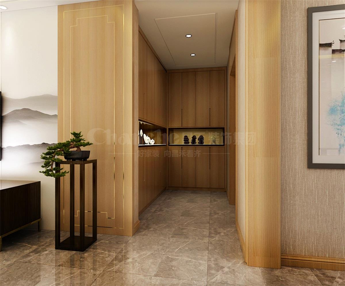 進門處的鞋柜，既滿足了屋主的生活習慣，又體現(xiàn)出對自然人文古意的喜好之情。